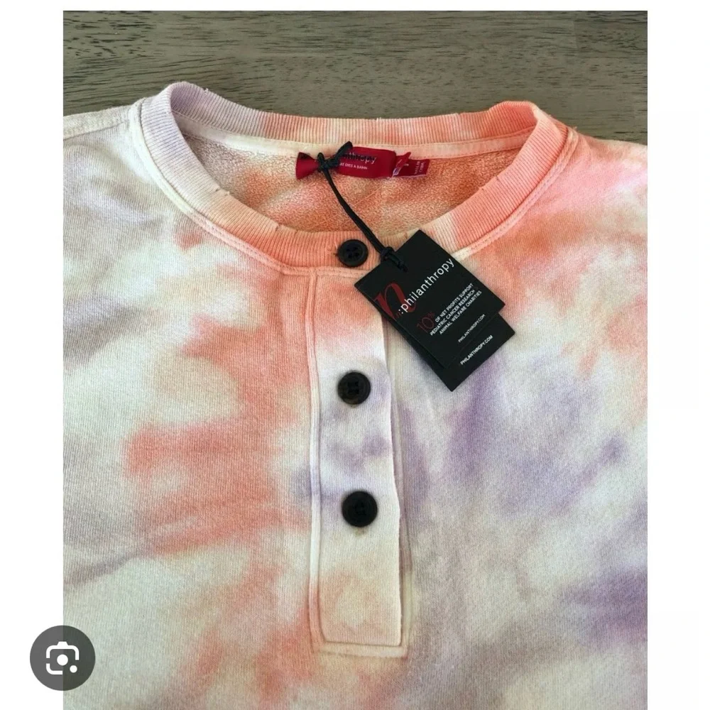 FREE PEOPLE N: PHILANTHROPY WOMENS FRONT BUTTON TIE DIE CROP SWEATSHIRT NWT - Picture 2 of 4